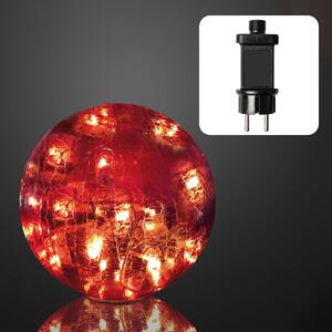 Sfera di vetro LED rossa decorativa con effetto incrinato, 24 LED, illuminazione da esterno IP44 per giardino e feste