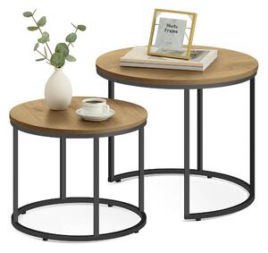 Set di 2 tavolini FORTENA rotondi, look rovere/nero, metallo