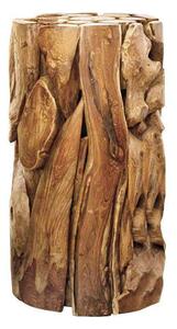 Tavolino XILON con colonna in legno e base in teak massiccio, realizzato interamente a mano