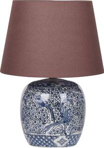 BELIANI Lampada da tavolo base in porcellana marrone e blu paralume in lino 46 cm stile moderno soggiorno camera da letto