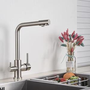 Miscelatore per cucina con filtro per acqua - modello dw85 - in ottone - monocomando - acqua calda e fredda - montaggio su piano di lavoro - girevole a 360° - finitura spazzolata