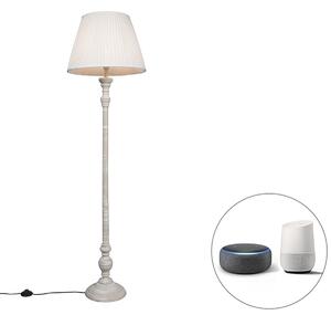 Elegante lampada da terra grigia con paralume plissettato bianco incluso Wifi A60 - Classico