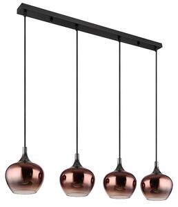Lampada a sospensione, 4 luci, vetro rame, nero, H 120 cm