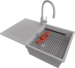 Lavello PRIMAGRAN in granito grigio 78x50cm, lavello 1 vasca + set di scarico + set di accessori per cucina, lavello per cucina da base 50 cm - San Francisco