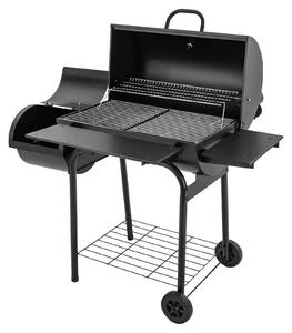 Griglia per barbecue in legno, modello autoportante, adatta per 10 persone o più, con tavolini laterali, termometro, ruote e finitura nera