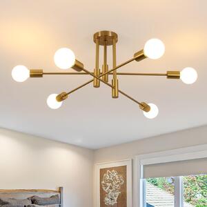 Lampada a sospensione vintage Comely, 6 luci, stile Sputnik, attacco E27, colore oro, diametro 72 cm