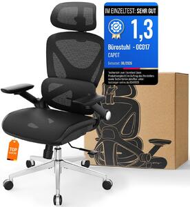 Sedia da ufficio ergonomica - Rete - Supporto lombare e poggiatesta 3D - Braccioli ribaltabili - Nero