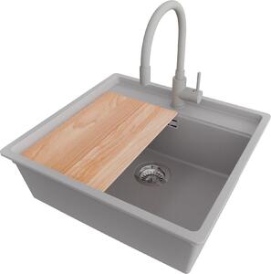 PRIMAGRAN lavello sottopiano granito grigio 56x53cm, lavello 1 vasca + set scarico + set accessori cucina, lavello in granito da base 60 cm - Bergen