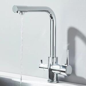Rubinetto da cucina con filtro dell'acqua - Cromato - Acqua calda e fredda - A due manopole - Cartuccia in Vetroceramica - Bocchetta girevole - Montaggio a incasso