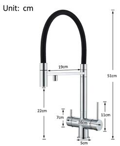 Rubinetto da cucina con filtro dell'acqua - Rubinetto per cucina che fornisce acqua pura - Acqua calda e fredda - Due manopole - Cartuccia in Vetroceramica - Bocchetta estraibile - Cromato