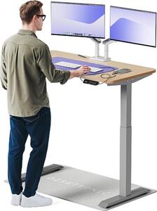 Scrivania Desktronic HomeOne regolabile elettricamente in altezza 120x60cm in bambù/grigio con funzione di memoria, tecnologia anticollisione, porte di ricarica USB-A e USB-C