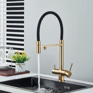 Rubinetto da cucina con filtro dell'acqua - modello dw85 - monocomando - acqua calda e fredda - erogatore estraibile - girevole a 360° - montaggio su piano di lavoro - finitura oro spazzolato