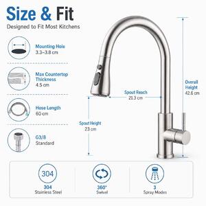 Miscelatore da cucina - KF161C2BN1 - Acciaio inossidabile 304 - Bocchetta estraibile - 3 tipi di getto - Rotazione a 360° - Acqua calda e fredda - Argento