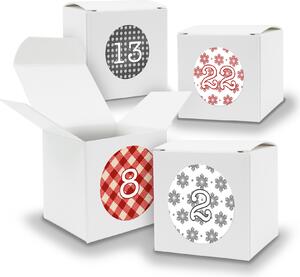 Calendario dell'Avvento da riempire, 24 cubetti da 6,5 cm, BIANCO + adesivi V04 Z07