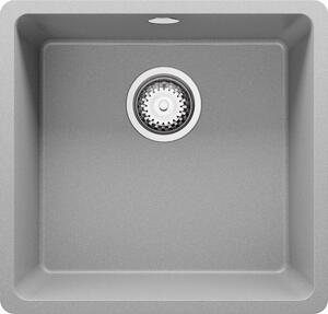 Lavello PRIMAGRAN grigio 46x44cm, lavello in granito a 1 vasca + set di scarico, lavello da cucina con base da 50 cm - Venice Slim Easy