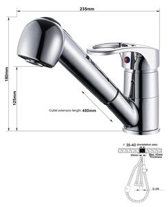 Miscelatore da cucina - Modello KF131C1DB - Bocchetta estraibile - Girevole a 360° - Miscelatore monocomando - Acqua calda e fredda - Ottone - Cromato