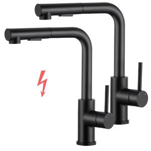 Miscelatore da cucina KF171D2DB - Per bassa pressione - Con doccetta estraibile - Rotazione a 360° - 2 tipi di getto - Set da 2 - Nero