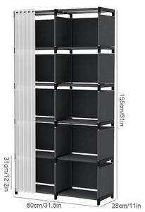 Organizzatore per abiti - Armadio portatile con ripiani - 5 livelli - Tenda antipolvere - Struttura in acciaio inossidabile - 80 x 28 x 155 cm - Nero