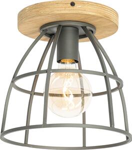 QAZQA - Industria I Vintage I Industria I Vintage I Plafoniera I Lampada I Lampada I Luce grigio scuro e legno - Artù I Soggiorno I Camera da letto - Rotondo - LED adatto E27