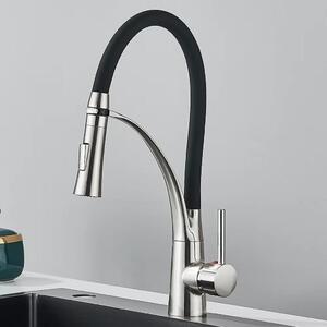 Miscelatore per lavello - Monocomando - Per acqua calda e fredda - Doccetta estraibile - Bocchetta flessibile - Orientabile - Finitura in nichel spazzolato