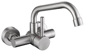 Rubinetto da cucina a parete - Acciaio inox spazzolato - 11 cm - Bocca girevole 360°