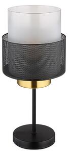 Lampada da tavolo, griglia nera, vetro satinato, finitura dorata, altezza 40 cm