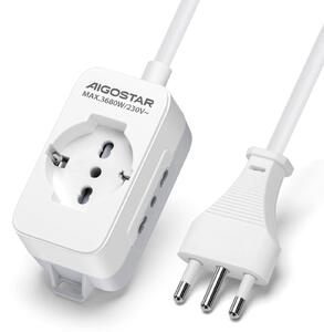 Ciabatta multipresa Aigostar, 3 prese, 16 A, 250 V, modello P40, con prese P17/P11, cavo da 1,5 metri. Colore: bianco e grigio