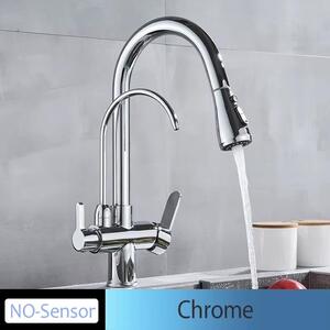 Miscelatore da cucina – Miscelatore estraibile per lavello – Acqua calda e fredda – Due manopole – Adatto per acqua filtrata – Montaggio rapido – Cromato, senza sensore