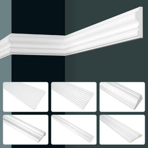GRAND DECOR: Pannelli decorativi in stucco, design moderno, schiuma di poliuretano, colore bianco - 2 metri di listelli murali lisci, serie CR