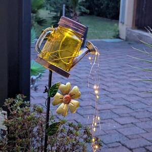 Annaffiatoio solare a LED con cascata di luci - Vetro solare giallo con libellula - Altezza: 80 cm - Sensore