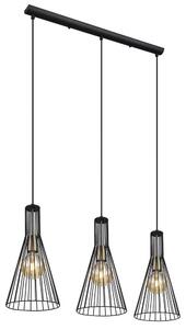 Lampade a sospensione, metallo, nero opaco, paralumi a griglia, altezza 120 cm