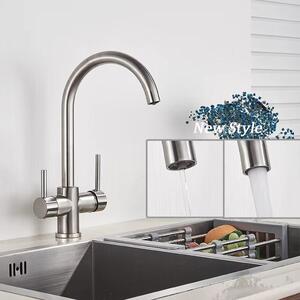 Rubinetto per acqua filtrata - Modello dw85 - Acqua fredda e calda - Miscelatore monocomando - Doppio percorso dell'acqua - Girevole a 360° - Cartuccia in Vetroceramica - Finitura spazzolata