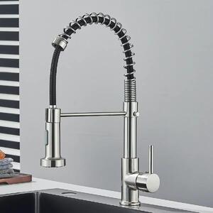 Miscelatore per cucina – Miscelatore estraibile per lavello – Acciaio inossidabile 304 – Miscelatore monocomando – Acqua calda e fredda – Girevole a 360° – Finitura color nichel con tubo nero