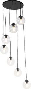QAZQA - Lampada a sospensione Art Déco I lampada a sospensione I lampada a sospensione nera a 7 luci - Pallon I soggiorno I camera da letto - sfera di vetro I sferica I allungata - LED adatto E27