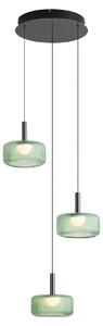 Lampada a sospensione di design color canna di fucile con vetro verde, con LED dimmerabile a 3 fasi, 3 luci Easylift - Fiera