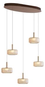 Lampada a sospensione di design oro rosa con vetro ambrato incl. LED dimmerabile a 3 fasi 5 luci Easylift - Fiera