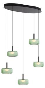 Lampada a sospensione di design color canna di fucile con vetro verde, LED integrato, dimmerabile a 3 fasi, 5 luci - Fiera