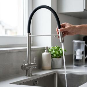 Rubinetto da cucina a 3 vie, in acciaio inossidabile, con bocchetta flessibile, modello PS8110-02 Pure.Sink