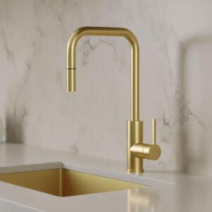 Miscelatore da cucina estraibile, finitura oro, modello PLXSQUA-60 Pure.Sink