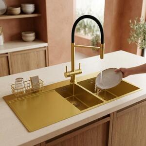 Miscelatore per cucina a 3 vie, finitura PVD dorata spazzolata, con bocchetta flessibile, modello Pure.Sink