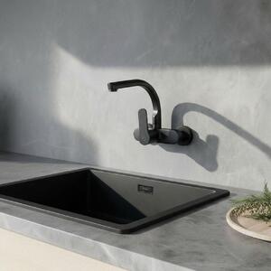 Miscelatore da cucina, montaggio a parete, uscita superiore, colore nero, modello Casa BL-1003-CS, marca Aquanello