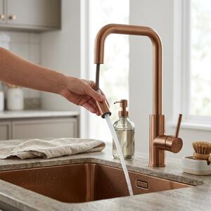 Miscelatore da cucina in rame, estraibile, modello PLXSQUA-62 Pure.Sink