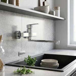 Miscelatore da cucina a parete, finitura cromata, con bocchetta da 25 cm, marca Casa Aquanello