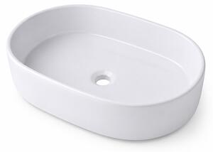 Lavabo da appoggio Relaxdays, dimensioni: 14,5 x 55 x 34 cm, senza foro per rubinetto, senza troppofilo, in Vetroceramica, con trattamento effetto lotos, colore bianco