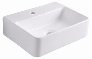 Lavabo Relaxdays, altezza x larghezza x profondità: 11 x 37 x 27 cm, con foro per rubinetto, senza troppofilo, in Vetroceramica, con effetto lotus, lavabo sospeso, bianco