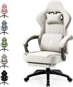 Sedia da gaming - Sedia da ufficio - Seduta confortevole - Con poggiapiedi - Portata massima: 150 kg - Beige