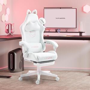 Sedia da gaming a tema "gatto" - Sedia ergonomica per computer - Ideale per lunghe sessioni di utilizzo - Schienale regolabile - Capacità massima: 150 kg - Colore: bianco neve