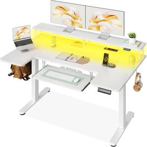 Scrivania regolabile in altezza - Elettrica - Design ergonomico - Con supporto per monitor - 140 cm - Bianco