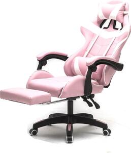 Sedia da gaming con poggiapiedi - Sedia da ufficio racing - Comfortevole per lavorare - Design ergonomico - Altezza 128 cm - Rosa e bianco