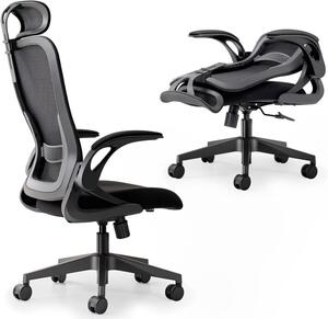 Sedia da ufficio pieghevole - Sedia da lavoro compatta - Comfort per il lavoro da casa - Schienale in rete - Taglia unica - Nero notte